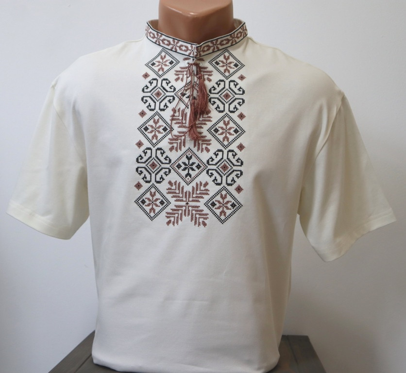 Футболка з вишивкою чоловіча Асторія на молочному, футболка вишивка, футболка вишиванка, футболка з вишиванкою, футболка вишита