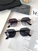 Фигурные женские очки солнцезащитные в стильной металлической оправе, Черные