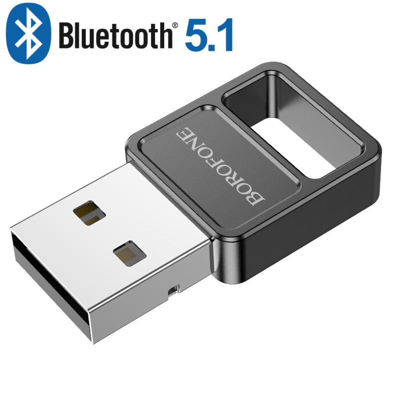 Bluetooth адаптер USB для підключення бездротових пристроїв до ПК ноутбука Borofone (10m, Bluetooth 5.1). Black, фото 1