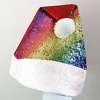 Шапка Деда Мороза новогодняя. XH-371 Разноцветный градиент mun