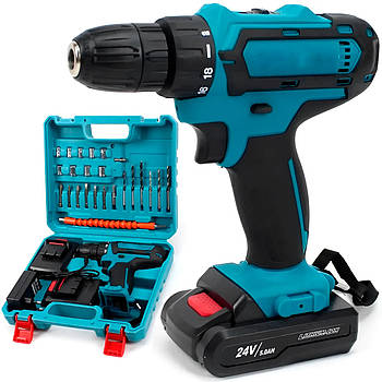 Шуруповерт + 2 акумулятори 24В + набір біт і свердел / Шуруповерт з набором інструментів / Міні дриль-Шурупокрут