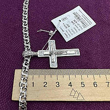 Срібний хрестик з ланцюжком плетіння бісмарк 925 проба срібло, фото 3
