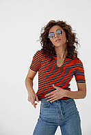 Женская футболка в полоску стильная футболка с принтом модная футболка трикотажная футболка молодежная