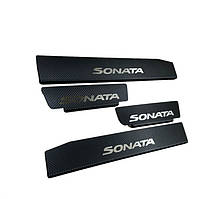 Захист порогів - накладки на пороги Hyundai SONATA VII (LF) з 2014 р. (Premium Carbon)