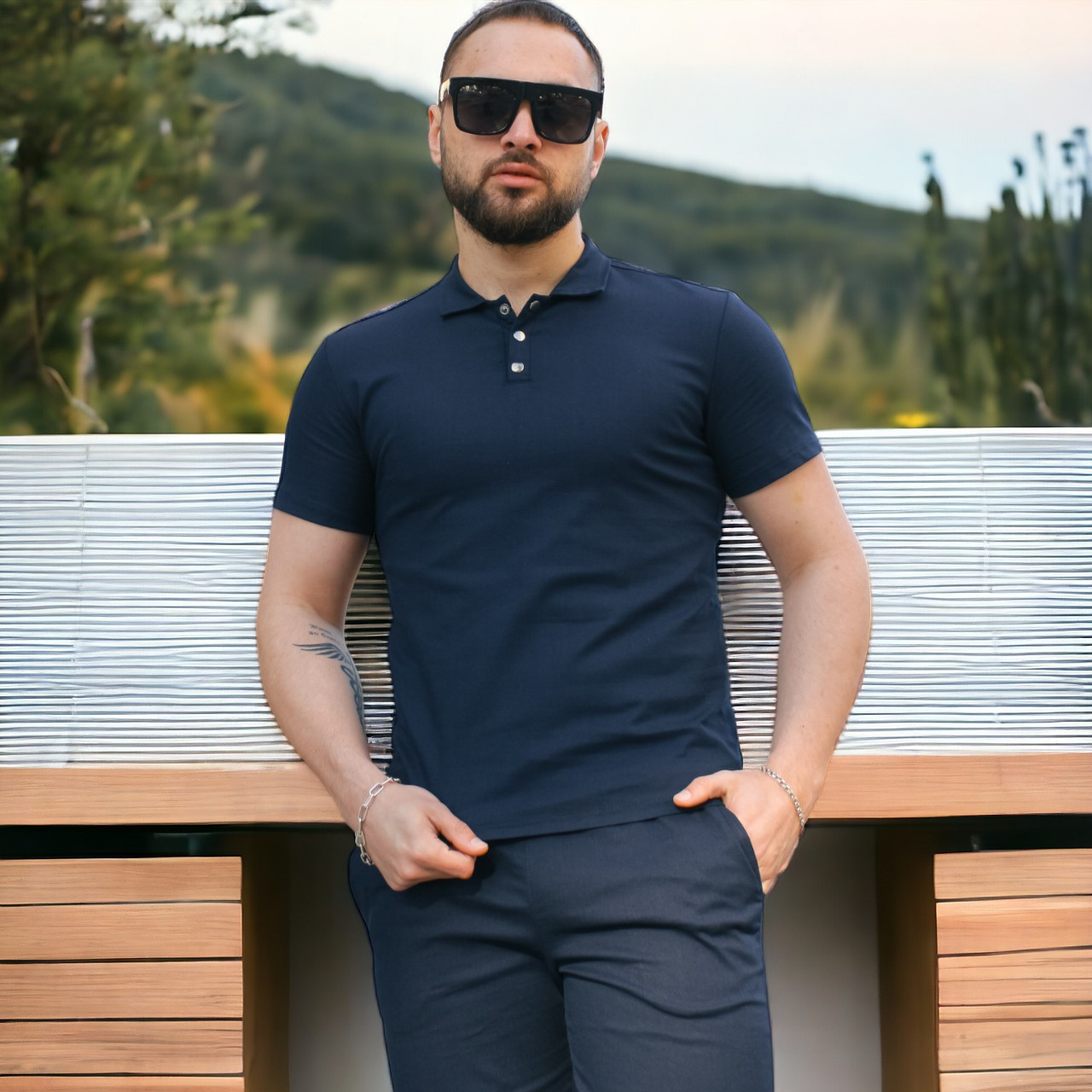 Костюм летний льняной мужской синий повседневный стильный модный крутой ...