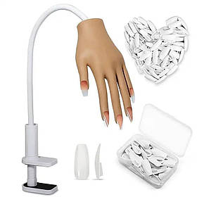 Тренувальна рука манекен для манікюру на гнучкій ніжці з кріпленням до столу + типси (100 шт) - 350