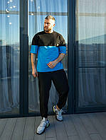 Мужской спортивный костюм футболка и штаны синий с черным 48 50 52 54