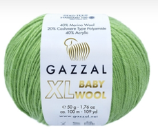 Нитки пряжа для в'язання напіввовна BABY WOOL XL GAZZAL Бебі вул хл Газзаєв №838 - зелений