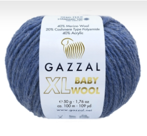 Нитки пряжа для в'язання напіввовна BABY WOOL XL GAZZAL Бебі вул хл Газзаєв №844 - синій