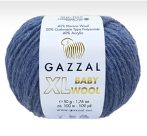 Нитки пряжа для в'язання напіввовна BABY WOOL XL GAZZAL Бебі вул хл Газзаєв №844 - синій
