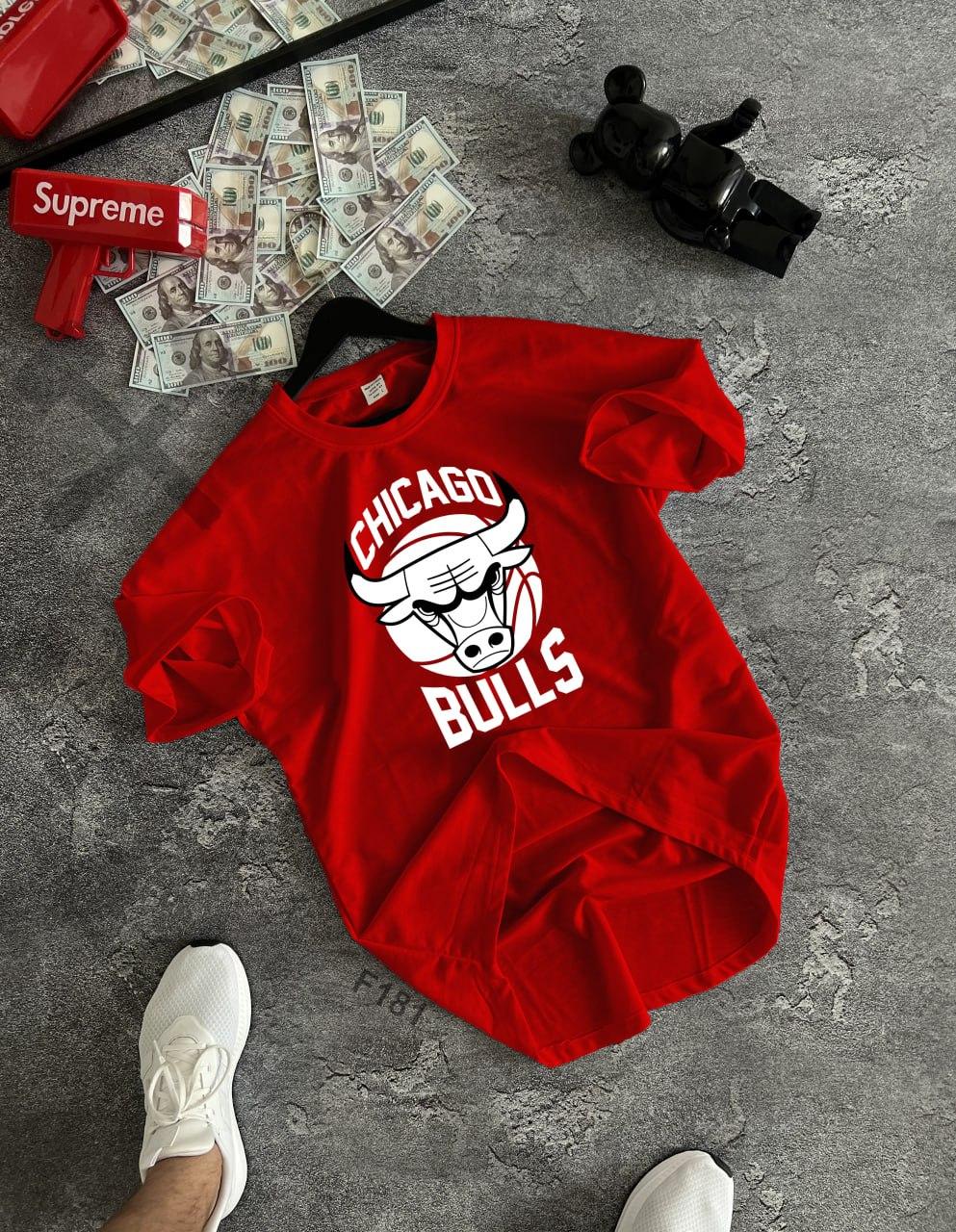 Чоловічі футболки оверсайз Chicago Bulls червона з принтом Теніска Чикаго Буллз на літо