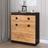 Комод із дверцятами та ящиком Соната-4 80х38х94 венге темний + дуб крафт золотий, комод у кімнату або вітальню