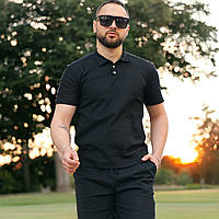 Костюм мужской летний черный льняной стильный модный повседневный удобный фирменный поло с шортами