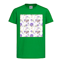 Зеленая детская футболка С принтом лаванда (28-10-2-зелений)