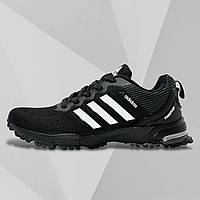 Мужские кроссовки летние Adidas Marathon текстиль (сетка) черные весна/лето