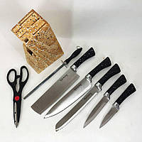 Набор ножей Rainberg RB-8806 на 8 предметов с ножницами и подставкой, из нержавеющей стали. MH-403 Цвет: mun