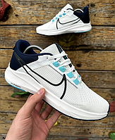 Чоловічі літні кросівки Nike Zoom Pegasus White Blue кеди Найк білі з синім текстиль сітка легкі дихаючі