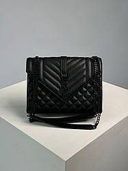 Жіноча сумка Ів Сен Лоран чорна Yves Saint Laurent Black  Envelope Medium In Quilted Leather