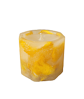 Ботаническая 8мигранная свеча с желтыми лепестками розы, 5*5,5 см, з ароматом, 15 часов горения