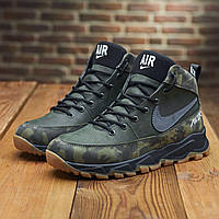 Мужские зимние ботинки из кожи и меха олива Nike