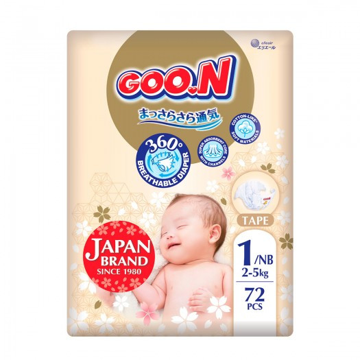 Підгузки Goo.N Premium Soft для немовлят (NB, до 5 кг, 72 шт) F1010101-152