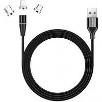 Дата кабель USB 2.0 AM to Lightning + Micro 5P + Type-C 1.0m Magnetic ColorWay CW-CBUU038-BK YTR
