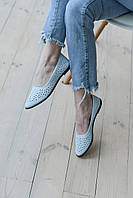 Балетки нежно голубые летние кожаные с перфорацией размер 33-42 , обувь женская летняя 42 размера