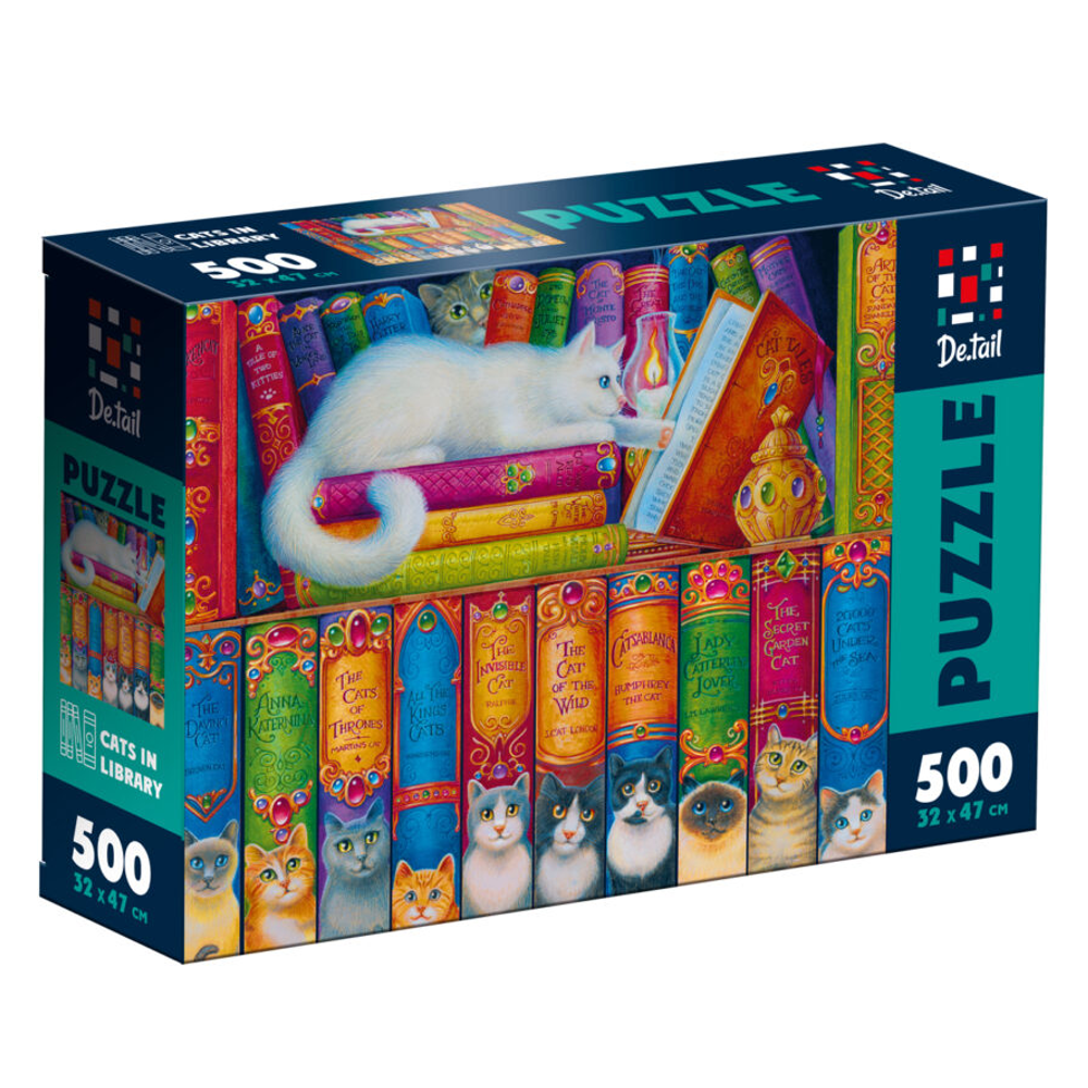 Пазли «Коти в бібліотеці» 500 деталей De.tail Vladi Toys (4820234765355)