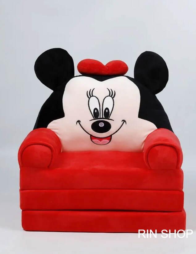 М'яке дитяче крісло плюшеве Міккі Маус Червоний з бантиком 50см, безкаркасне м'яке крісло-диван для дітей у кімнату
