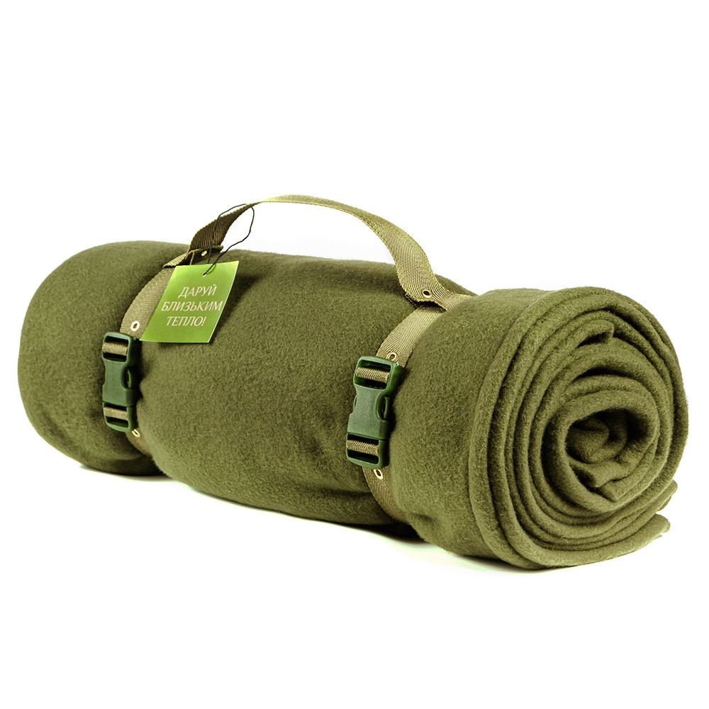 Тактичний флісовий плед 150х200см – ковдра для військових із чохлом. AY-539 Колір: хакі qwe