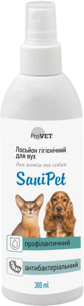 Лосьйон для догляду за вухами ProVET SaniPet для котів та собак, спрей, 300 мл (4823082429110)
