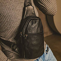 Сумка через плече чорна - сумка-слинг з натуральної шкіри (чоловіча)
