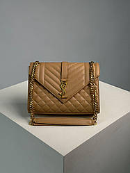 Жіноча сумка Ів Сен Лоран бежева Yves Saint Laurent Beige Envelope Medium In Quilted