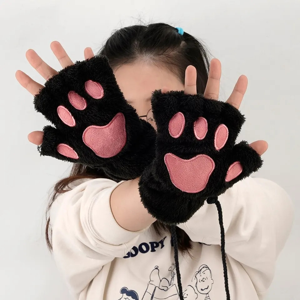 Рукавички без пальців лапи кішки чорного кольору , мітенки котячих лапок, рукавиці лапи