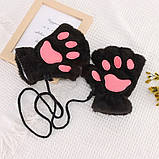 Рукавички без пальців лапи кішки чорного кольору , мітенки котячих лапок, рукавиці лапи, фото 2