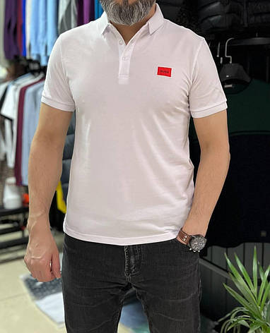 Чоловіча футболка поло Hugo біла брендова чоловіча теніска Хуго з коміром, фото 2