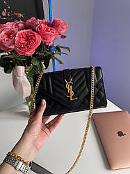 Жіноча сумка Ів Сен Лоран чорна Yves Saint Laurent Black Leather Envelope Chain