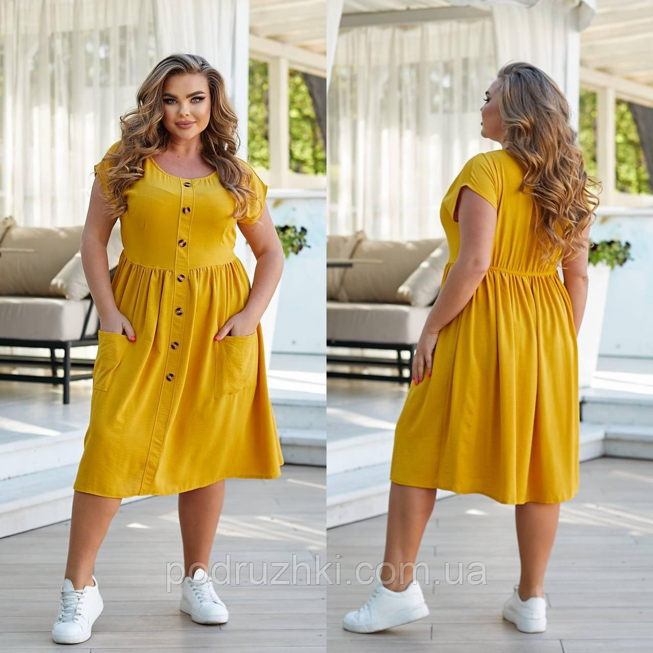 Жіноче літнє плаття вільного силуету Тканина жатка Розміри 50-52,54-56,58-60,62-64,66-68, фото 1