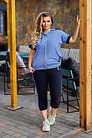 Жіночий літній спортивний костюм із двонитки з лампасами (Батал), фото 9