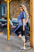 Жіночий літній спортивний костюм із двонитки з лампасами (Батал), фото 5