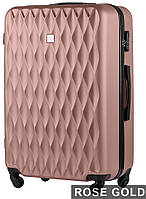 Стильный дорожный чемодан розовый WINGS размер L большой пластиковый чемодан вместительный на 4 колесах