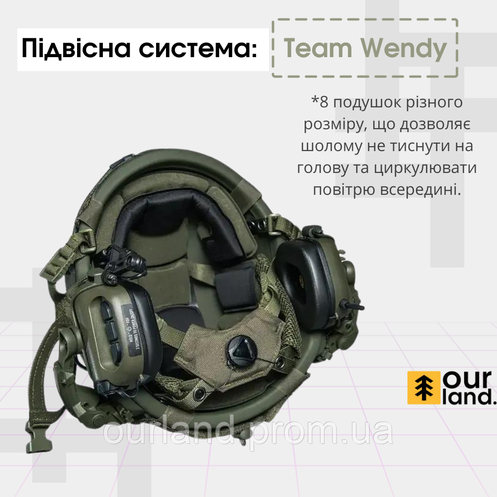 Комплект! Тактический шлем, каска военная, бронешлем Fast Helmet NIJ IIIA Team Wendy. Олива - фото 2 - id-p2135818525