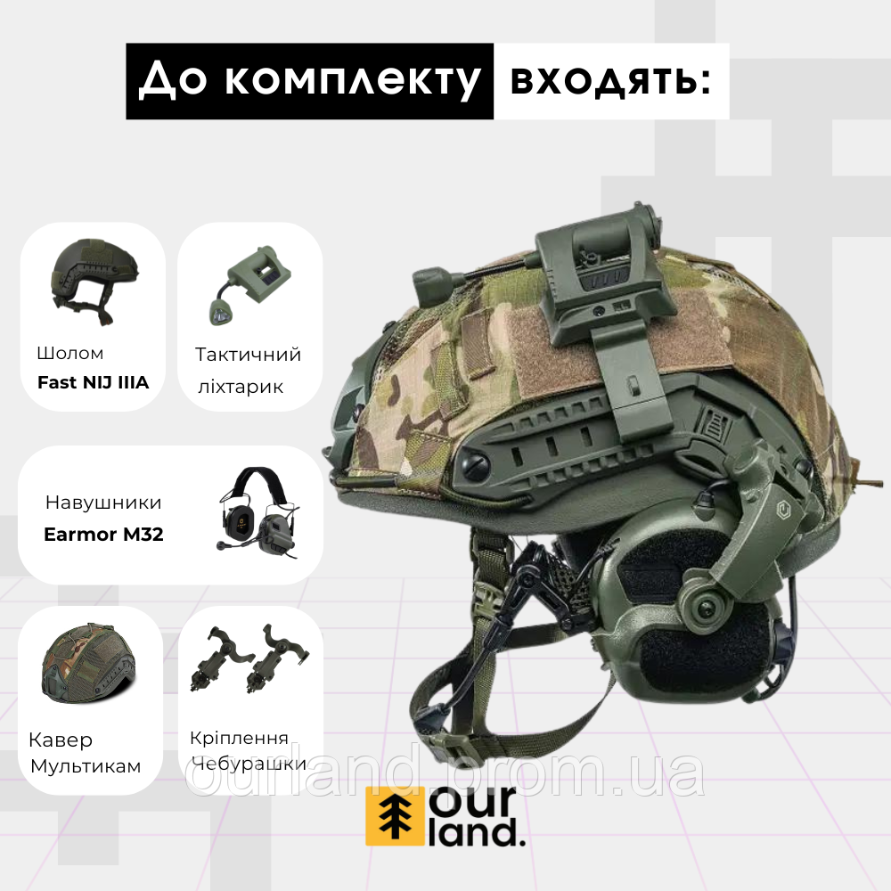 Комплект! Тактический шлем, каска военная, бронешлем Fast Helmet NIJ IIIA Team Wendy. Олива - фото 3 - id-p2135818525