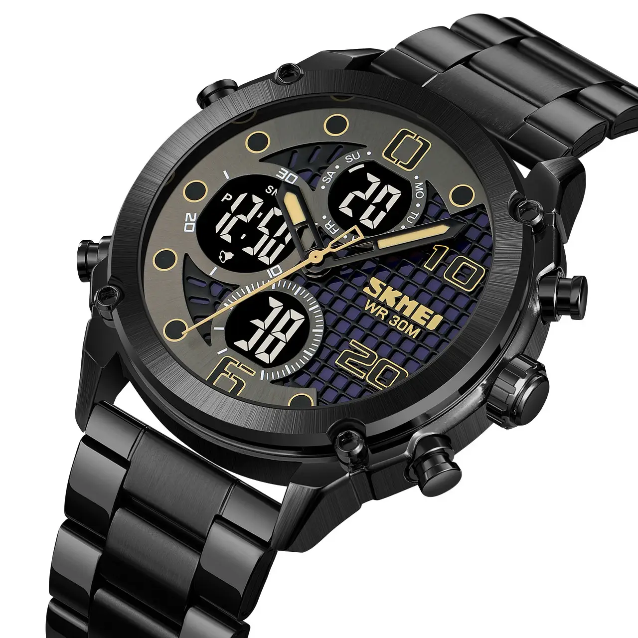 Чоловічий наручний класичний годинник Skmei 1975 на сталевому браслеті (Чорний), фото 1