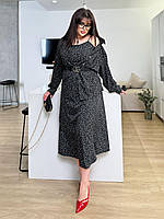 Женское платье-комбинация с рубашкой, черное в приятный горошек, 42/46, 48/52, софт