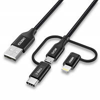 Дата кабель USB 2.0 AM to Lightning + Micro 5P + Type-C 1.2m MFI Choetech (IP0030-BK) o