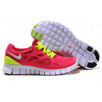 Женские розово - салатовые кроссовки Nike Free Run сетка - FR009