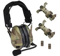 Активні навушники для стрільби HD-16 Multicam із шумозаглушенням та кріпленням на Шолом мультикам