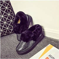 Женские черные зимние ботинки с ушками - K001