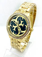 Часы женские наручные Guess (Гесс), золото с черным циферблатом ( код: IBW895YB )